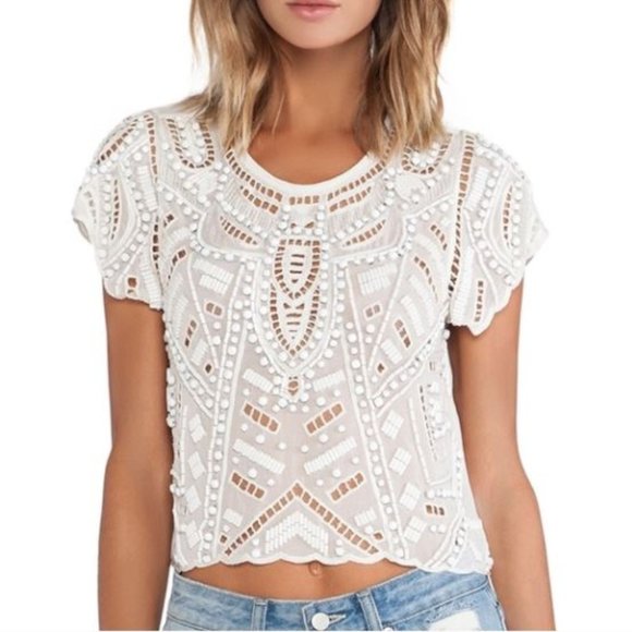 Lovers + Friends Tops - Lovers + Friends Embellished Sheer Crop Top